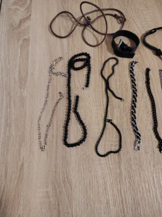 Set di Bracciali e Collane in Acciaio, Cuoio e Argento