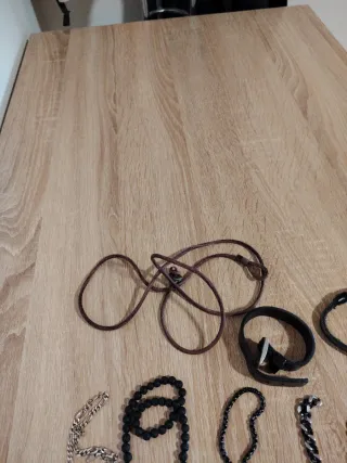 Set di Bracciali e Collane in Acciaio, Cuoio e Argento