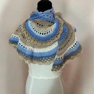 Sciarpa uncinetto beige e blu