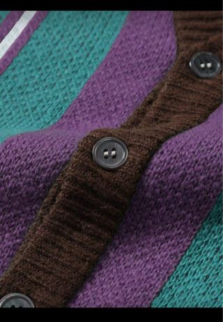 Cardigan a righe viola e verde acqua