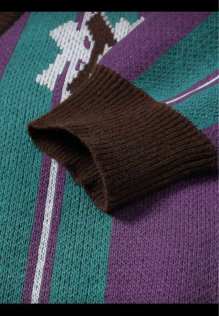 Cardigan a righe viola e verde acqua