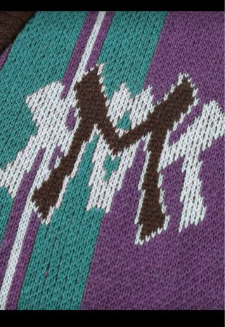 Cardigan a righe viola e verde acqua