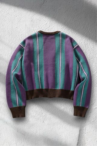 Cardigan a righe viola e verde acqua