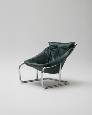 Poltrona in pelle verde tubolare mid-century