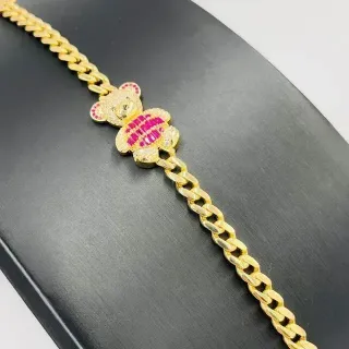 PULSERA BARBADA OSO FUCSIA. Hueca. Oro 18k.