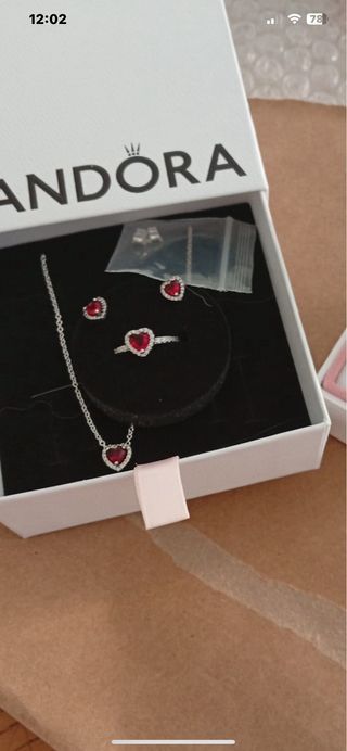 Conjunto Pandora Corazón Rojo y Plata