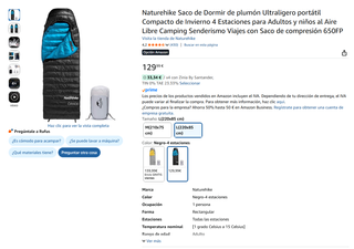 Saco 5° Naturehike CW400 Talla L