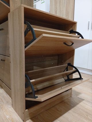 Zapatero 2 compartimentos madera y metal