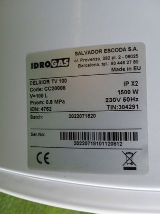Termo eléctrico IDROGAS 100L