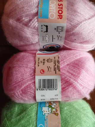 Lanas Copito 12 ovillos rosa y verde