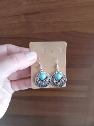 Orecchini pendenti rotondi boho argento turchese