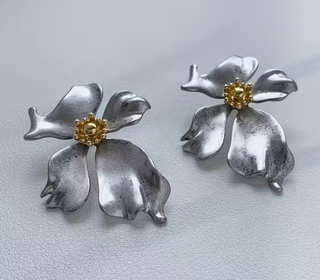 Orecchini fiore argento e oro