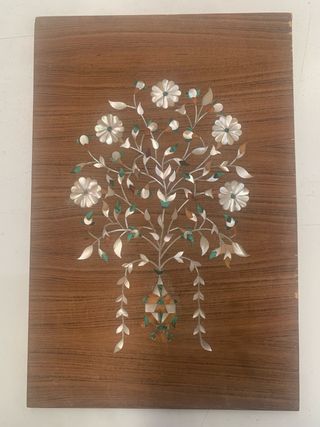 Tablero madera incrustación nacar floral