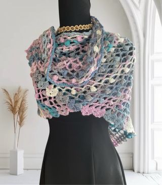 Stola uncinetto grigio, rosa, blu