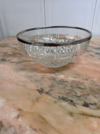Bol Cristal Tallado Vintage Años 50 Borde Plateado