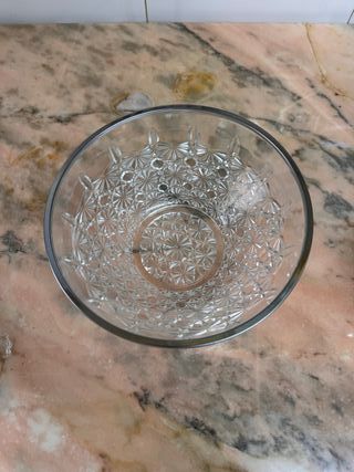Bol Cristal Tallado Vintage Años 50 Borde Plateado