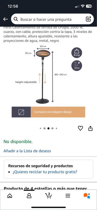 Calefactor Eléctrico Terraza Perel 2000W