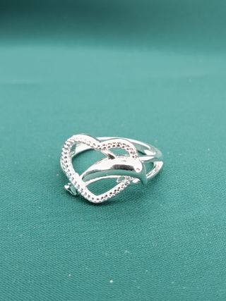Anillo Plata Ley 925 Corazón Delfines