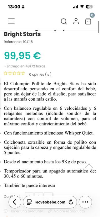 Mecedora de bebé con diseño de patito