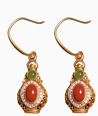 Orecchini Agata Rossa e Giada Dorati