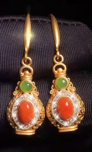 Orecchini Agata Rossa e Giada Dorati