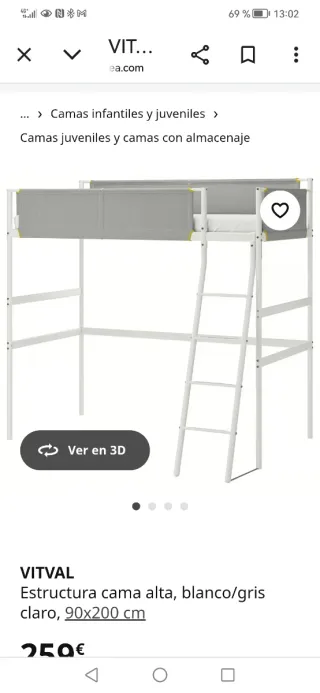 Litera alta VITVAL IKEA 90x200 cm