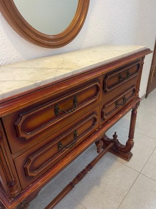 Mueble recibidor madera y mármol