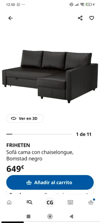 Sofá Cama Chaise Longue Negro