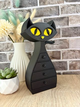 Joyero Gato Negro con Cajones