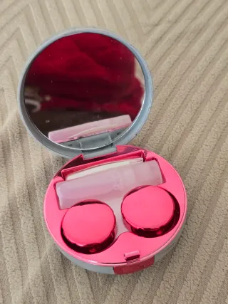 Set porta lentillas rosa y plateado
