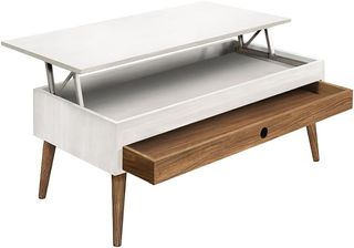 Mesa centro elevable blanco y madera