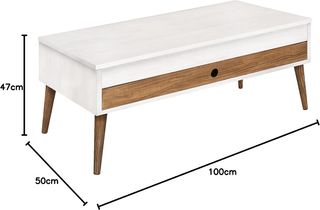 Mesa centro elevable blanco y madera