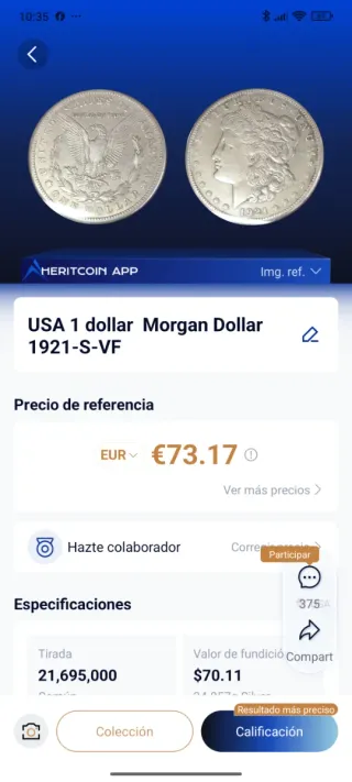 Dólar Morgan 1921 Plata