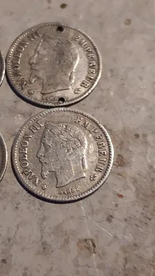 Moneda Plata Francia Napoleón III 20 Cent