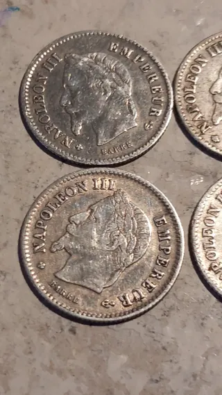 Moneda Plata Francia Napoleón III 20 Cent