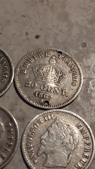 Moneda Plata Francia Napoleón III 20 Cent