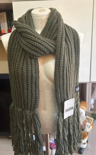 Maxi Sciarpa Verde Maglia Grossa