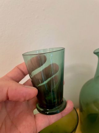 Caraffa e 8 Bicchieri Vetro Verde Empoli