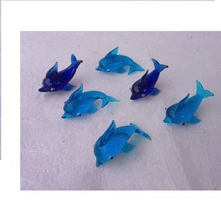 Set 6 Delfini Vetro Soffiato Blu