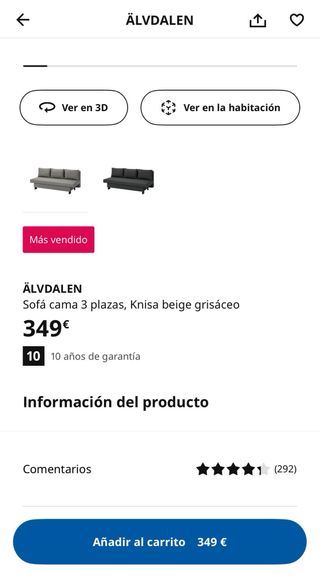 Divano letto Ikea Asarum Grigio