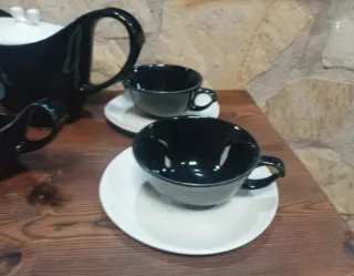 Juego de té porcelana negro y blanco