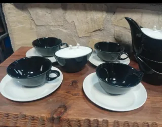 Juego de té porcelana negro y blanco