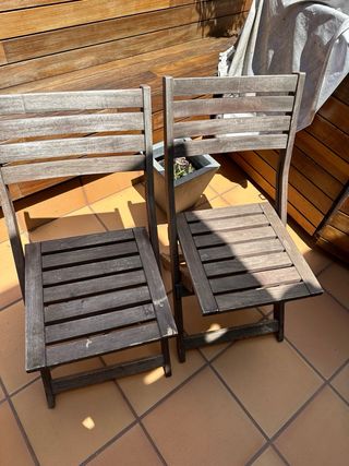 2 Sillas de teka plegables terraza con cojines