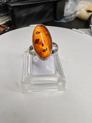 Anello Vintage Argento 925 Ambra Naturale