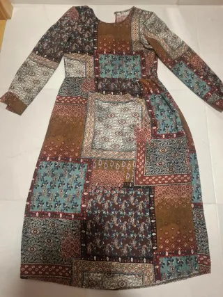 Vestido Patchwork Manga Larga Talla S,tipo midi