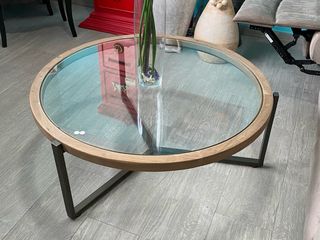 Mesa centro redonda cristal y madera