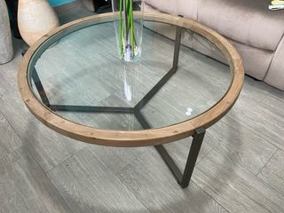 Mesa centro redonda cristal y madera