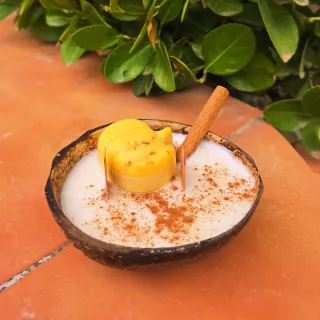 Vela artesanal hecha en coco natural con flores