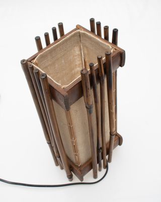 Lámpara cuadrada de mesa bambú, años 70