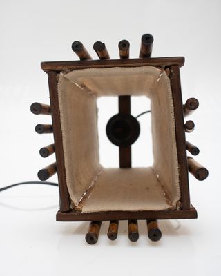 Lámpara cuadrada de mesa bambú, años 70